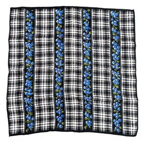 VTG Glentex Scarf Purple Violets Green Leaves Black White Houndstooth 22” Japan